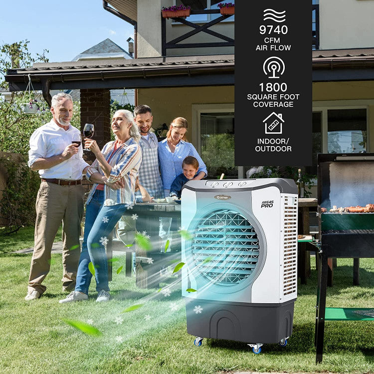 Industrial Evaporative Cooler – 4-in-1 Air Fan with 12-Gallon Water Tank & Easy-Roll Wheels | High Volume Flow | For Workshops & Garages