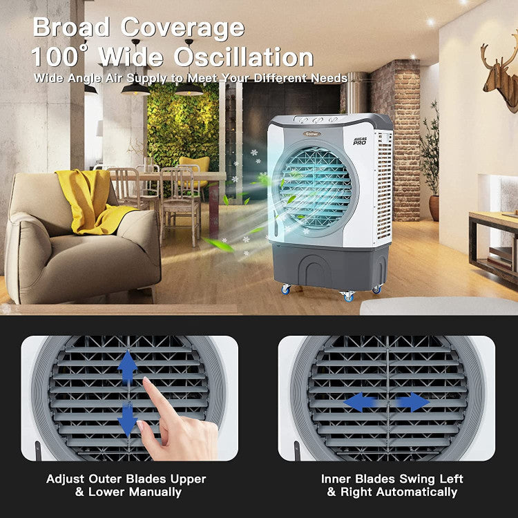 Industrial Evaporative Cooler – 4-in-1 Air Fan with 12-Gallon Water Tank & Easy-Roll Wheels | High Volume Flow | For Workshops & Garages