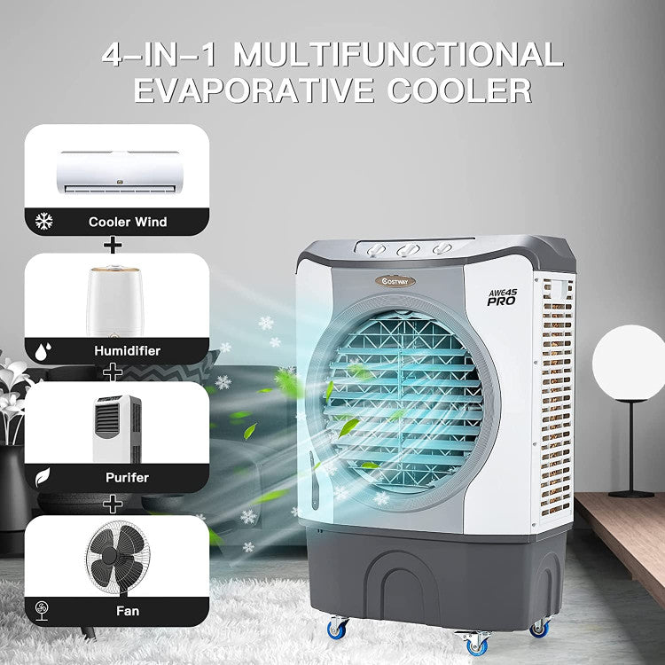 Industrial Evaporative Cooler – 4-in-1 Air Fan with 12-Gallon Water Tank & Easy-Roll Wheels | High Volume Flow | For Workshops & Garages
