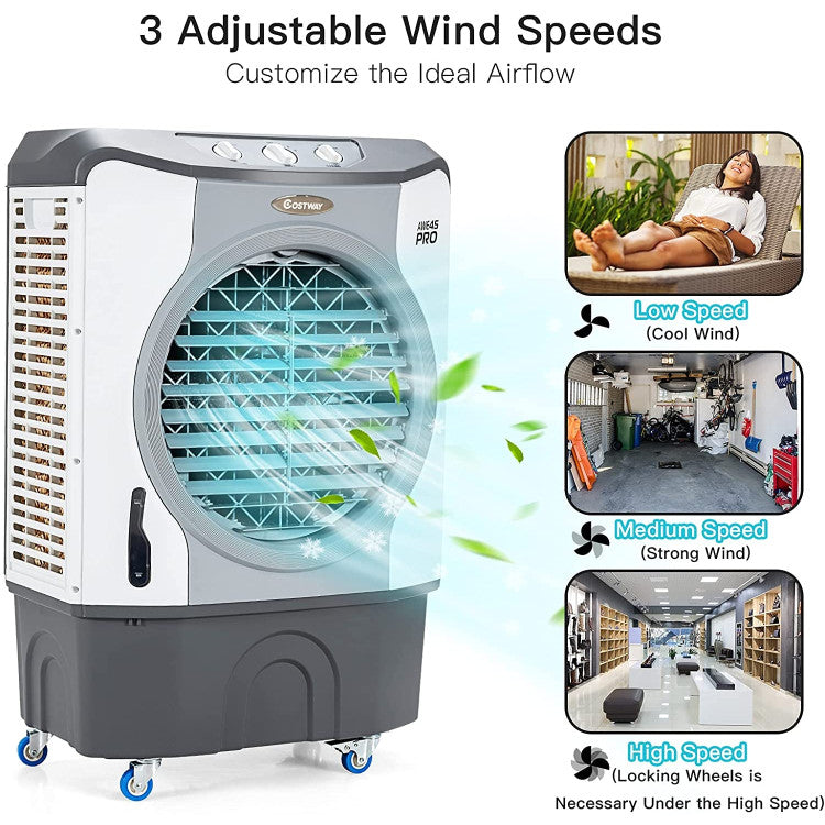 Industrial Evaporative Cooler – 4-in-1 Air Fan with 12-Gallon Water Tank & Easy-Roll Wheels | High Volume Flow | For Workshops & Garages