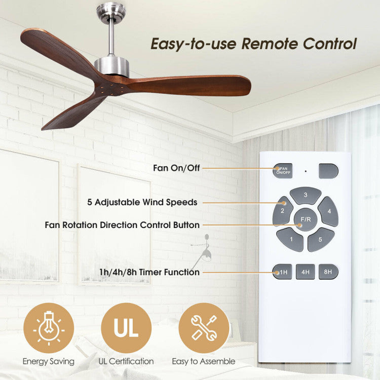 Remote-Controlled Ceiling Fan – 52-Inch Contemporary Design in Brushed Nickel | Stylish Comfort | For Modern Home Interiors