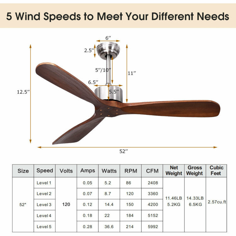 Remote-Controlled Ceiling Fan – 52-Inch Contemporary Design in Brushed Nickel | Stylish Comfort | For Modern Home Interiors
