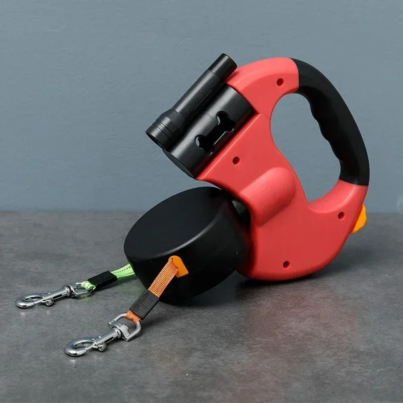 Bordeaux Duo – Dual Retractable Dog Leash with LED Light & Bag Dispenser
