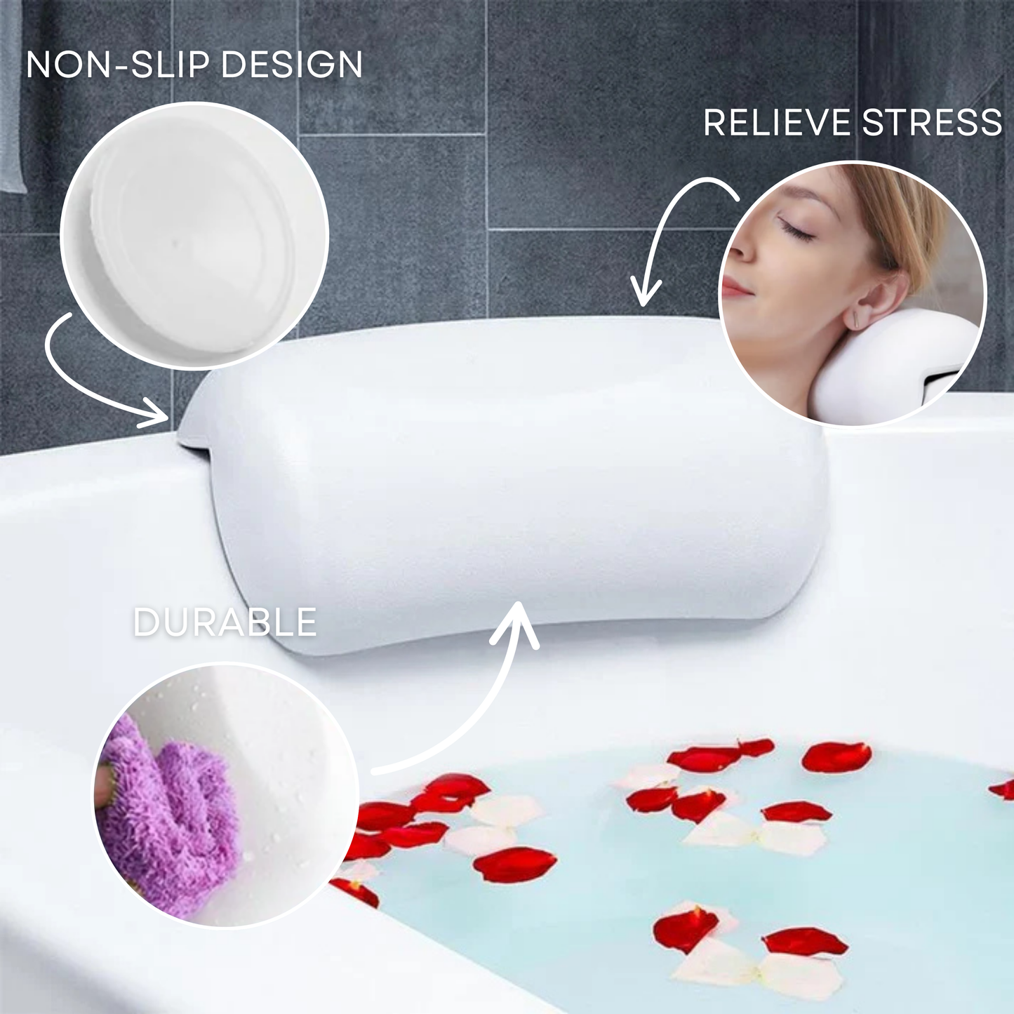 AquaCloud Premium Bath Pillow – Ergonomic Neck and Head Support for Spa-Like Relaxation at Home
