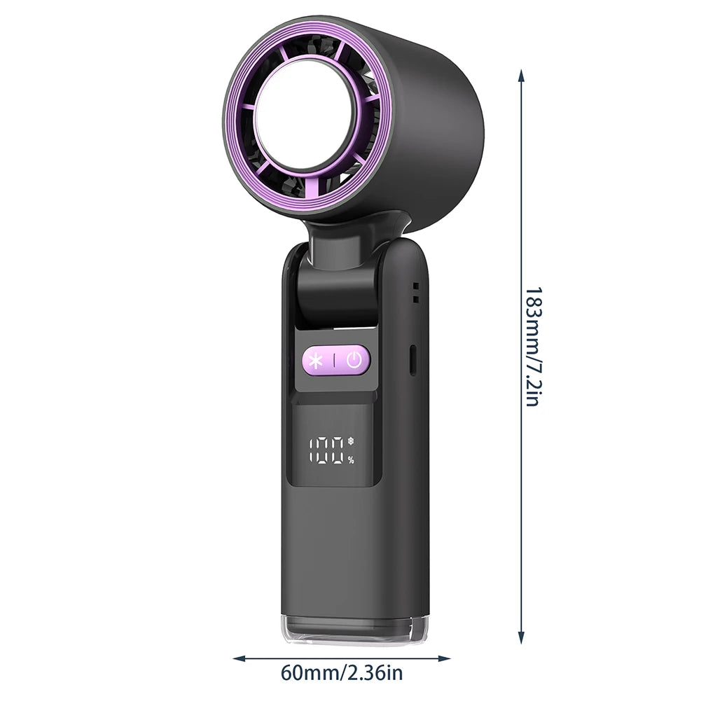 Cooliox Mini hand fan | 100 wind turbines & digital display | Foldable & USB load bar | 4000mAh battery