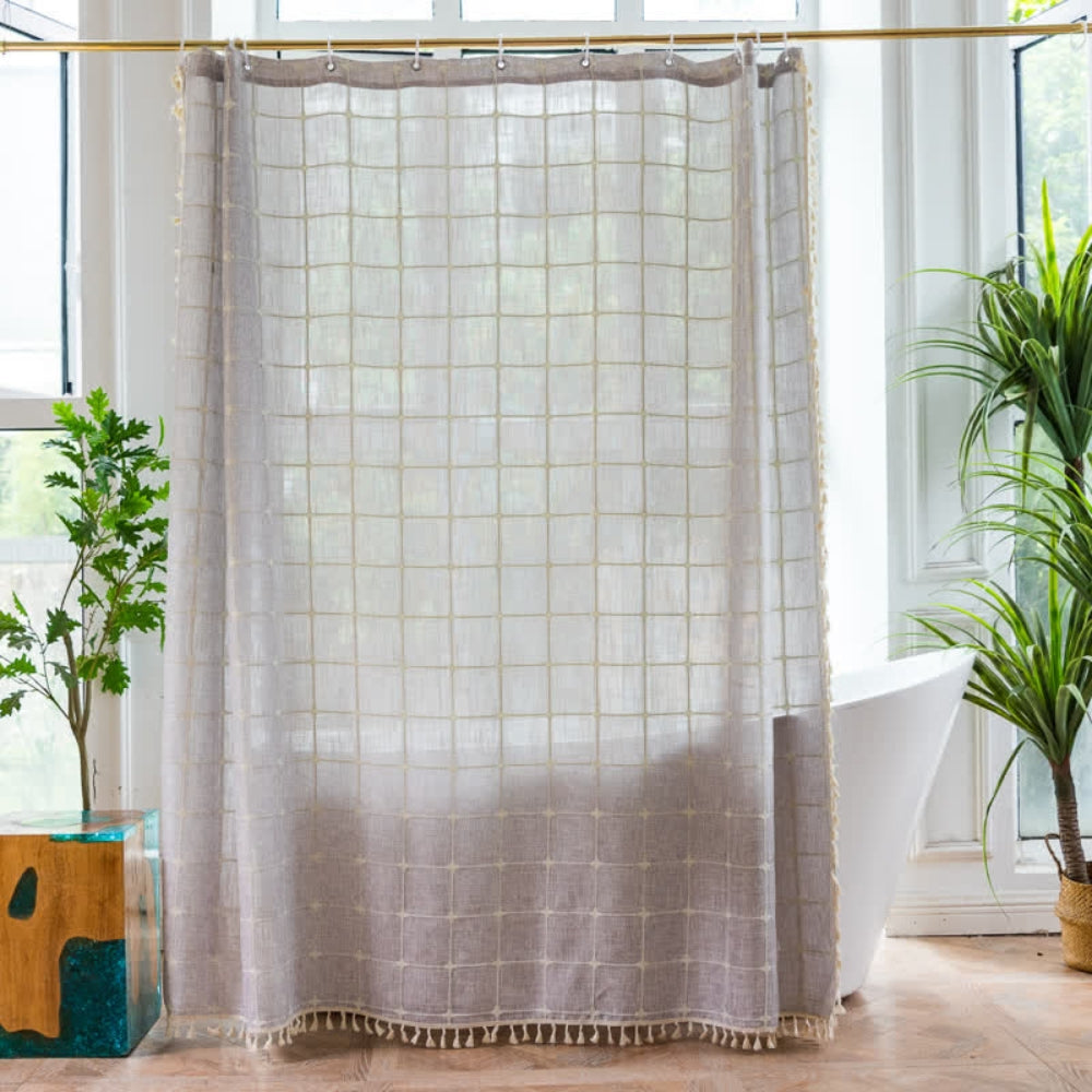 Cottonhaven – Cotton Shower Curtain with Fringes and Linen Texture