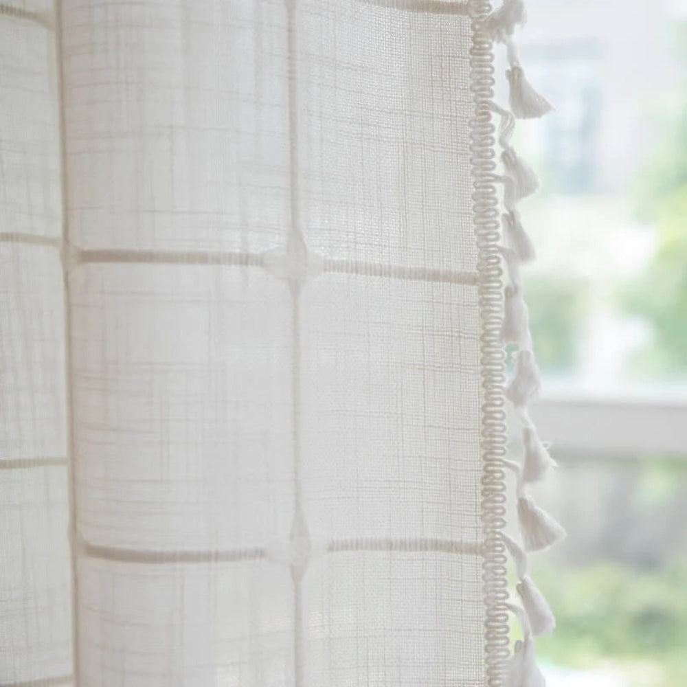 Cottonhaven – Cotton Shower Curtain with Fringes and Linen Texture