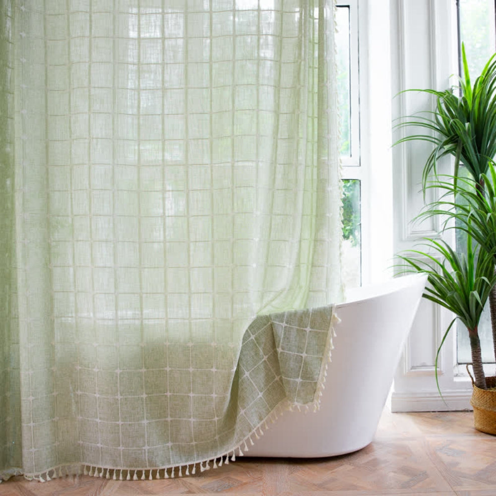 Cottonhaven – Cotton Shower Curtain with Fringes and Linen Texture