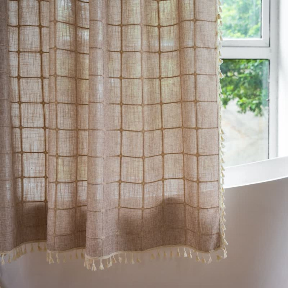 Cottonhaven – Cotton Shower Curtain with Fringes and Linen Texture