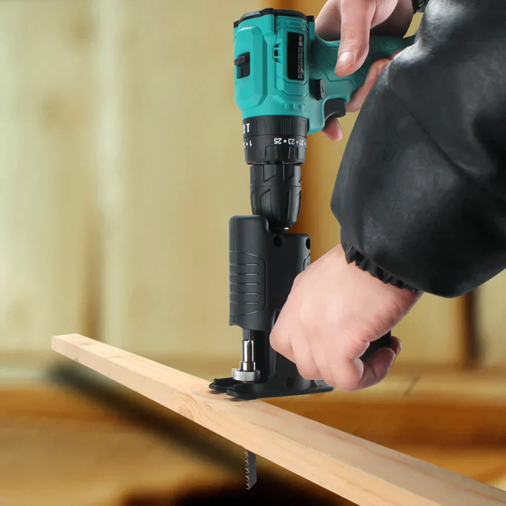 Recipo Saw Adapter – Drill-to-Saw Conversion Tool with 3 Blades for Wood, Metal & Plastic
