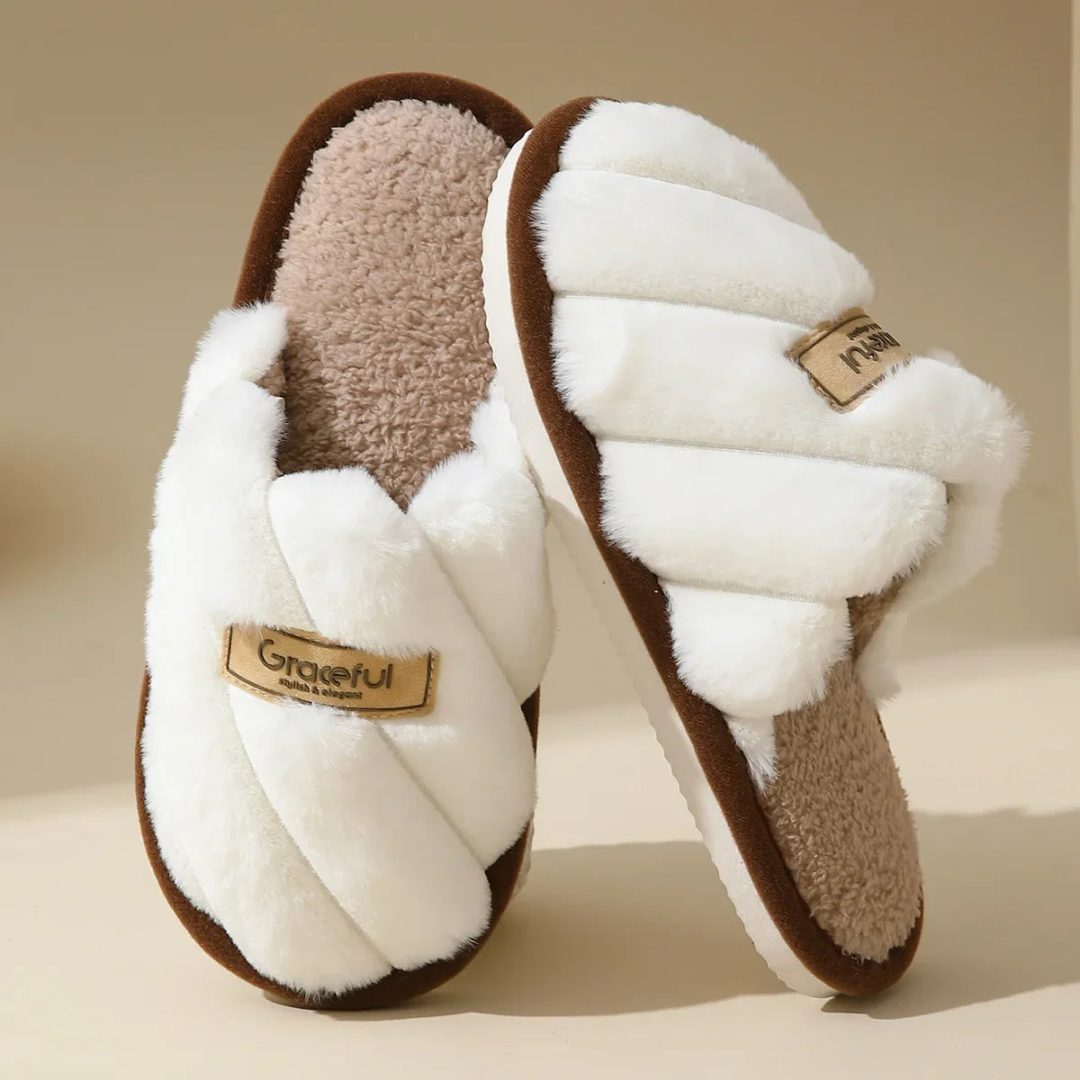 Women's Plush Slide Slippers with Soft Cushion and Indoor Comfort