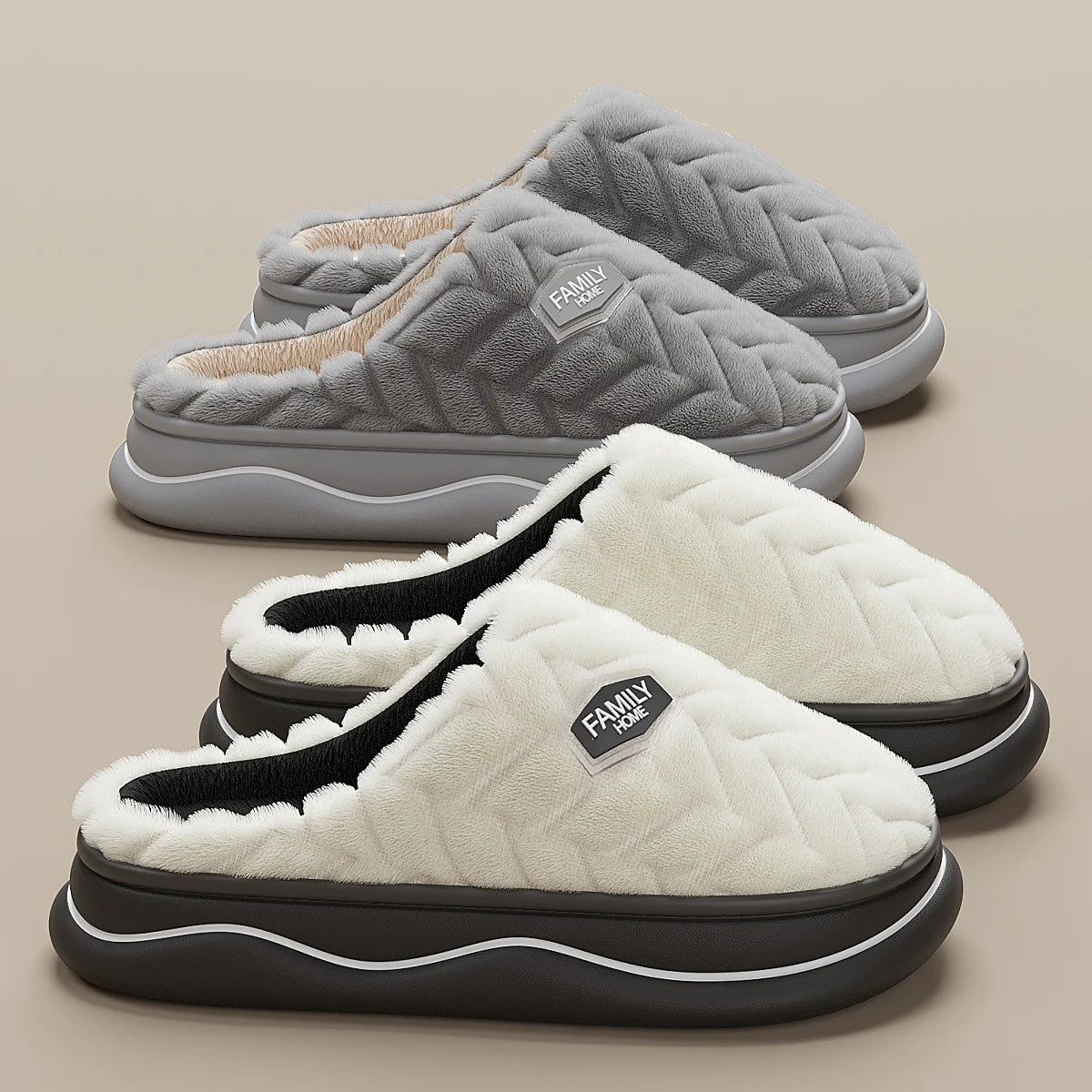 Women's Quilted Indoor Slippers with Thick Sole and Warm Plush Lining