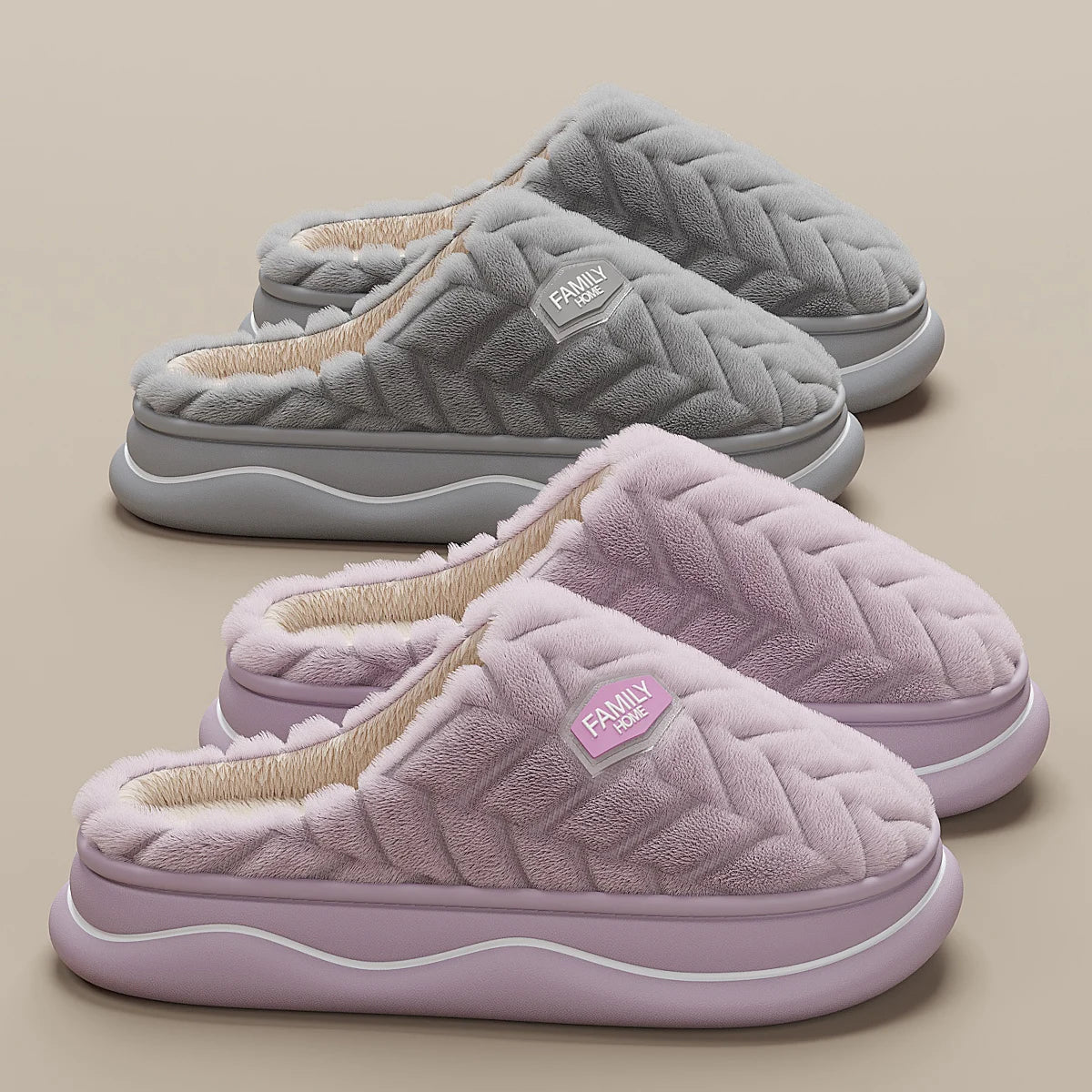Women's Quilted Indoor Slippers with Thick Sole and Warm Plush Lining