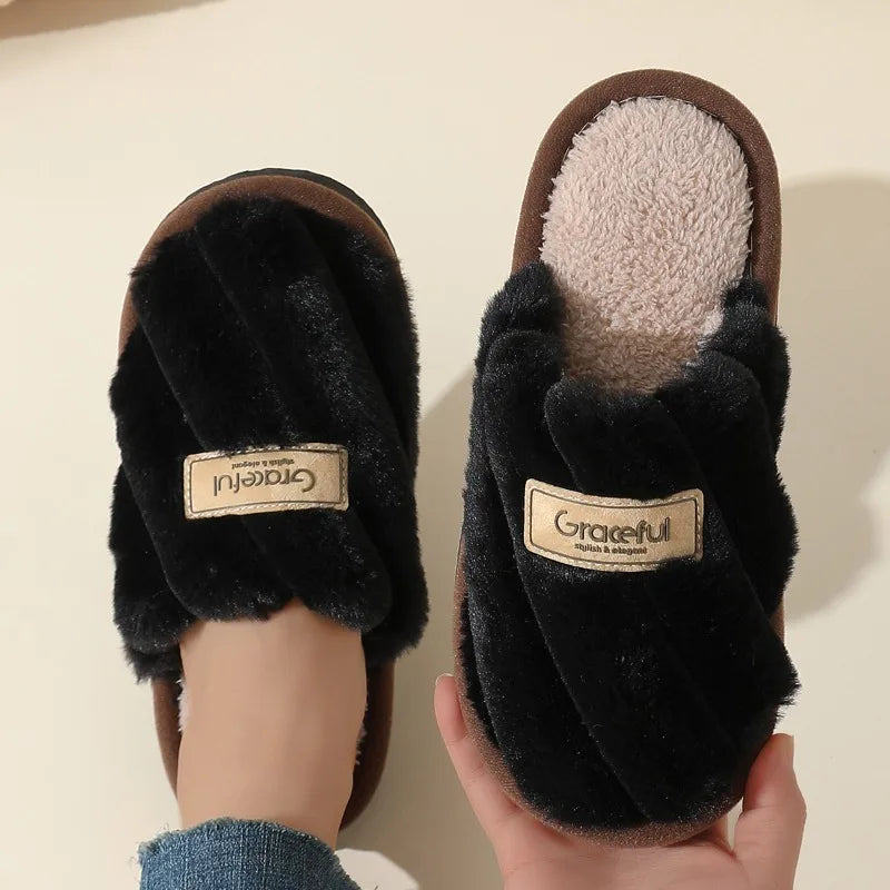 Women's Plush Slide Slippers with Soft Cushion and Indoor Comfort