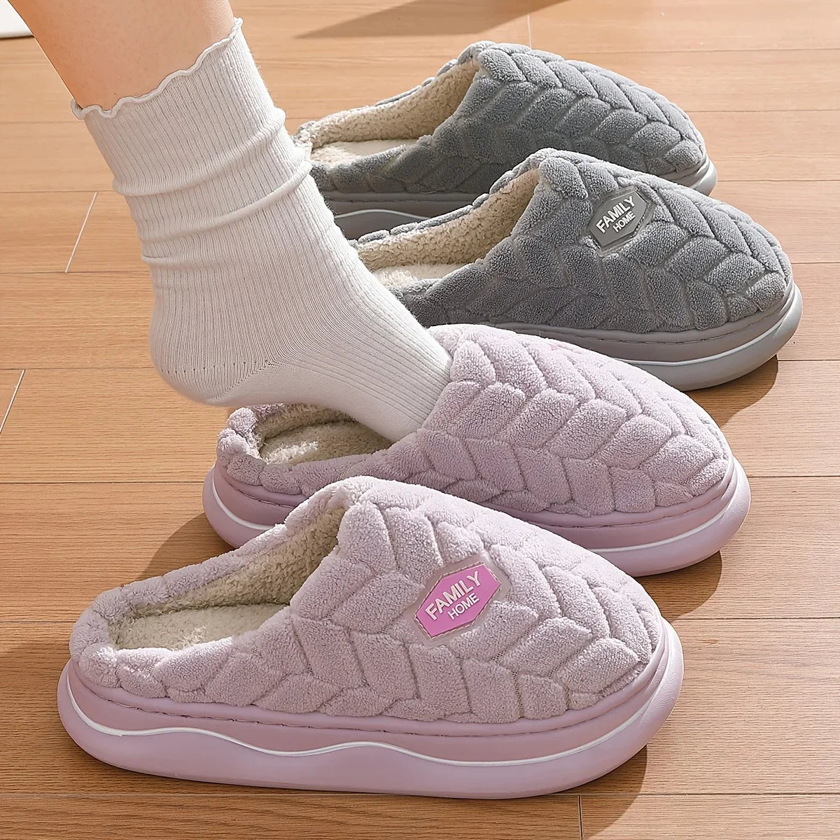 Women's Quilted Indoor Slippers with Thick Sole and Warm Plush Lining