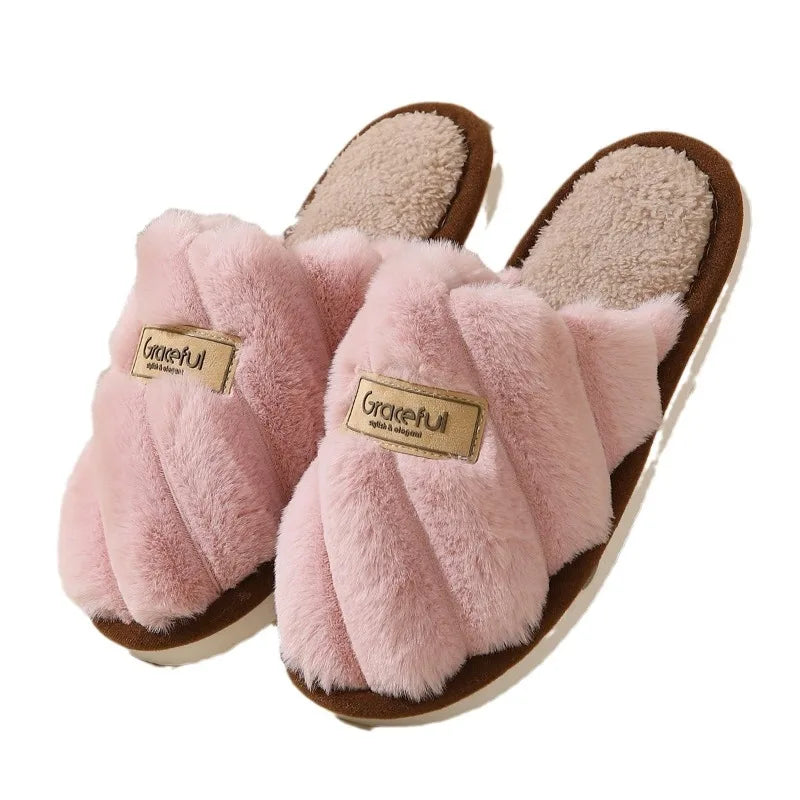 Women's Plush Slide Slippers with Soft Cushion and Indoor Comfort
