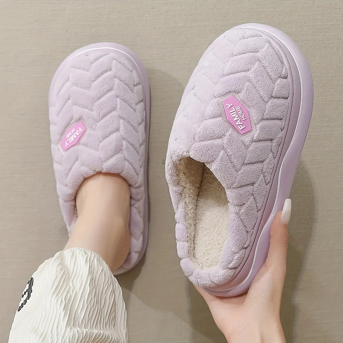 Women's Quilted Indoor Slippers with Thick Sole and Warm Plush Lining