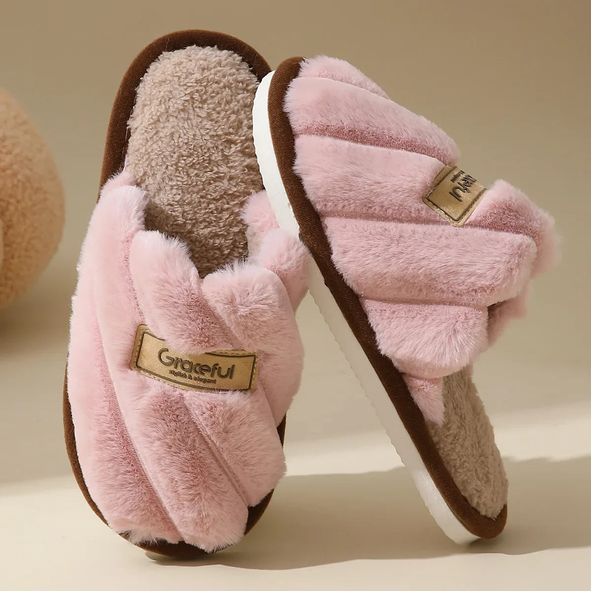 Women's Plush Slide Slippers with Soft Cushion and Indoor Comfort