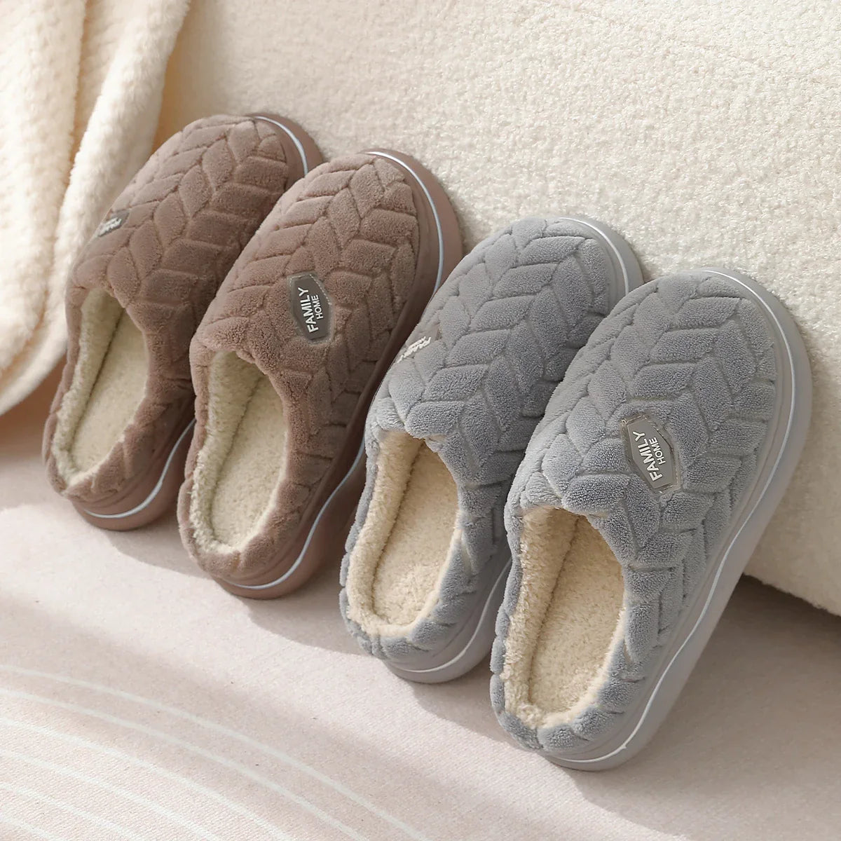 Women's Quilted Indoor Slippers with Thick Sole and Warm Plush Lining