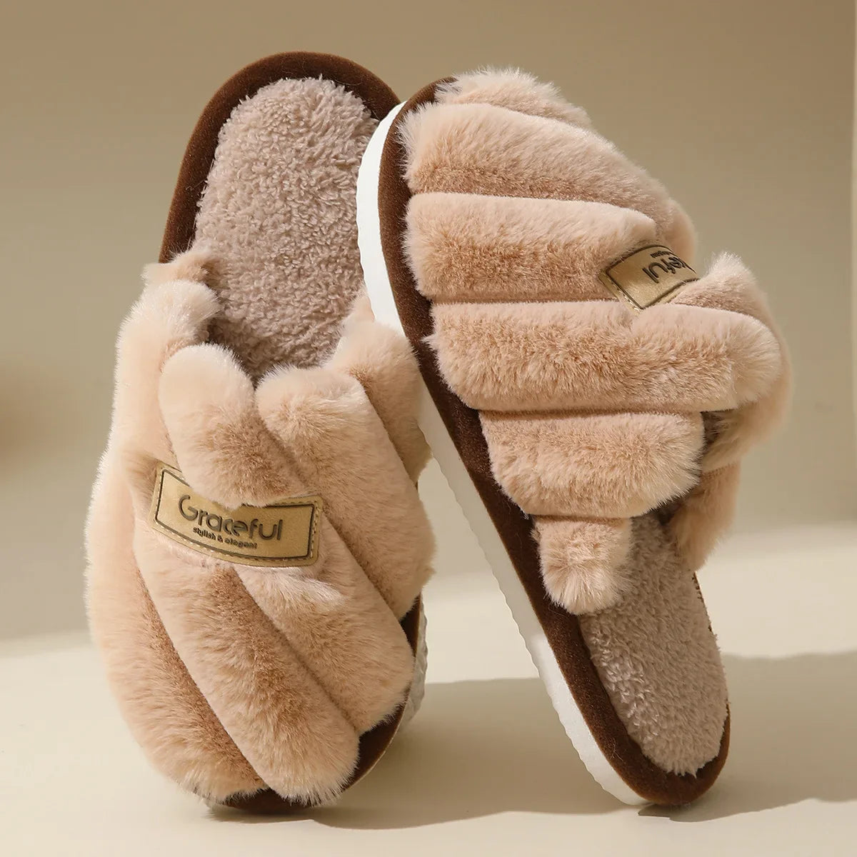 Women's Plush Slide Slippers with Soft Cushion and Indoor Comfort