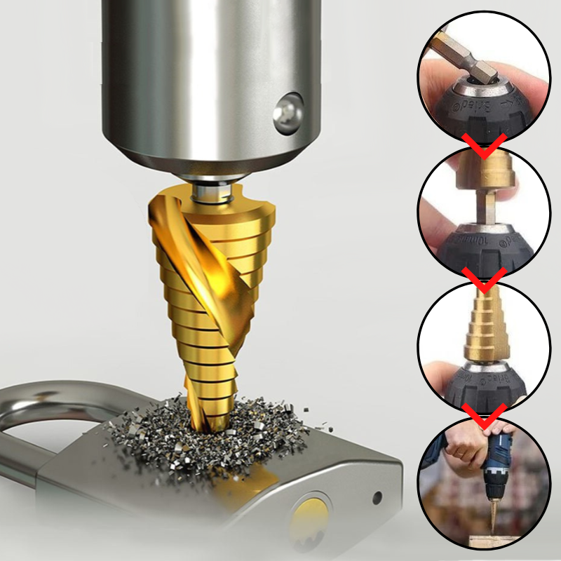 Drill Bit Set – 6-Piece Titanium-Coated Step & Toothed Bits for Wood, Plastic & Metal