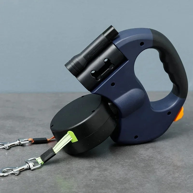 Bordeaux Duo – Dual Retractable Dog Leash with LED Light & Bag Dispenser