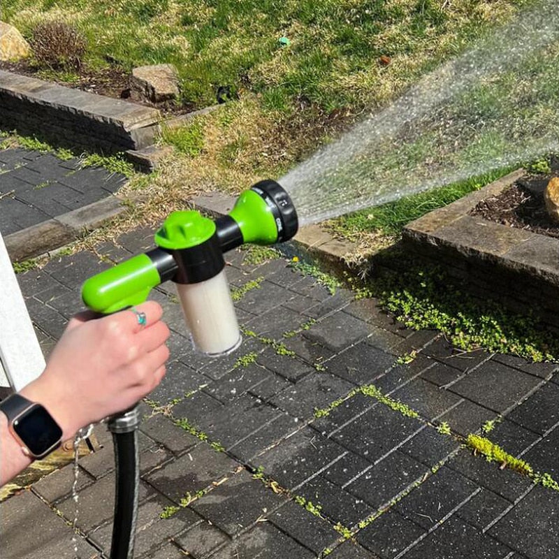 High-Pressure Garden Hose Nozzle – 8-Mode Spray Head with Built-In Soap Dispenser for Fast Outdoor Cleaning
