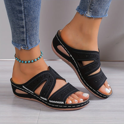 Women's Orthopedic Wedge Sandals with Cutouts and Slip-On Design