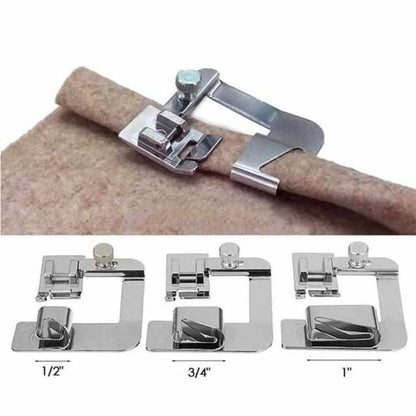 Wide Roll Hem Sewing Foot Set – 3-Piece Presser Foot Kit for Professional Hems on Household Machines