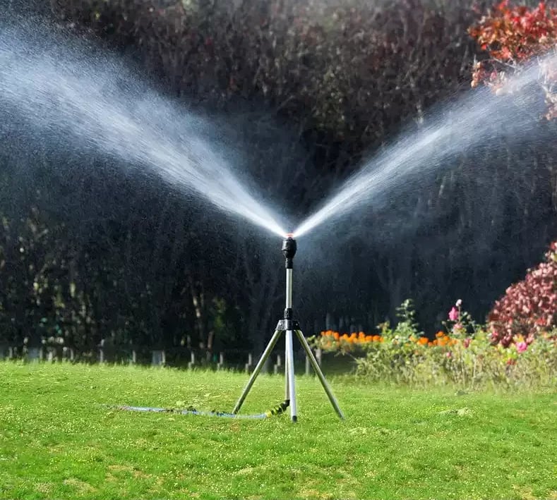 Adjustable Rotating Irrigation Sprayer – 360° Stainless Steel Tripod