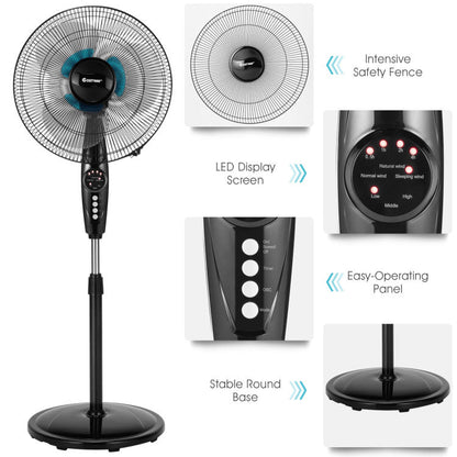 Adjustable Height Floor Fan – 16-Inch Oscillating Stand with Low-Noise Operation | Custom Cool | For Living Room & Workspace Use