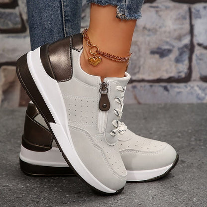 Women's Supportive Platform Sneakers with Zip and Lace Design