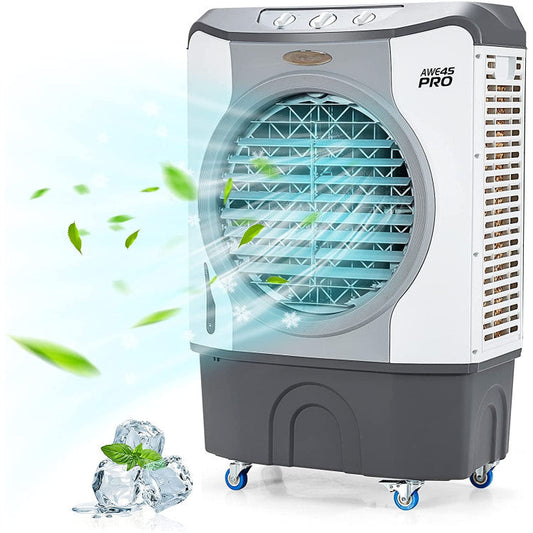 Industrial Evaporative Cooler – 4-in-1 Air Fan with 12-Gallon Water Tank & Easy-Roll Wheels | High Volume Flow | For Workshops & Garages
