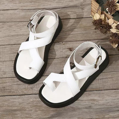 Women's Platform Sandals with Criss-Cross Straps and Ankle Buckle
