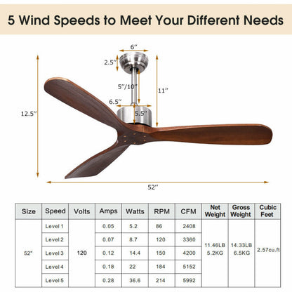 Remote-Controlled Ceiling Fan – 52-Inch Contemporary Design in Brushed Nickel | Stylish Comfort | For Modern Home Interiors