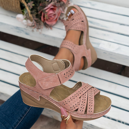 Women's Wedge Sandals with Adjustable Strap and Cutout Detailing