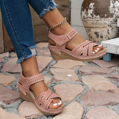 Women's Wedge Sandals with Adjustable Strap and Cutout Detailing
