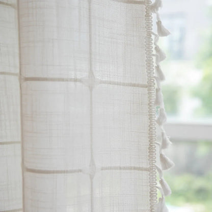 Cottonhaven – Cotton Shower Curtain with Fringes and Linen Texture