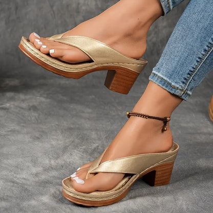 Women's Block Heel Slip-On Sandals with Cushioned Footbed
