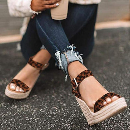 Women's Wedge Heel Sandals with Ankle Strap and Open Toe Design