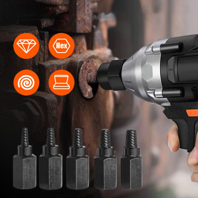 Screw and Bolt Extractor Set – 5-Piece High Carbon Steel Kit for Easy Removal