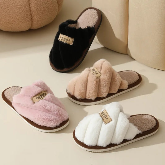 Women's Plush Slide Slippers with Soft Cushion and Indoor Comfort