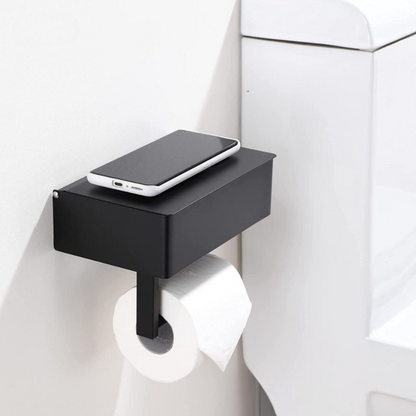 SteelDeluxe Toilet Paper Holder – Stainless Steel with Multifunctional Waterproof Storage Shelf for Modern Bathrooms