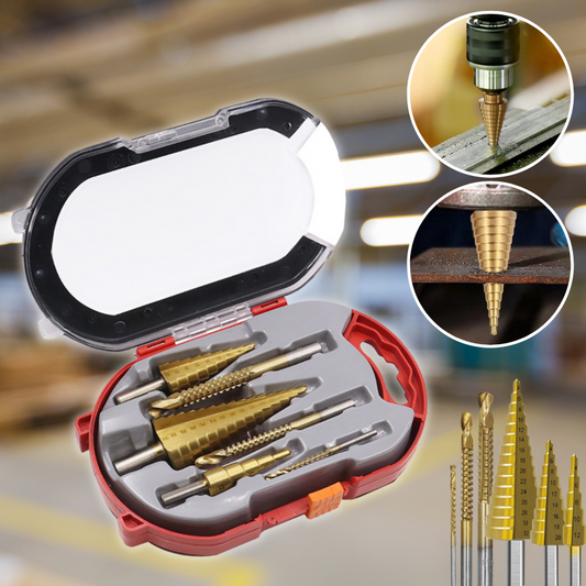 Drill Bit Set – 6-Piece Titanium-Coated Step & Toothed Bits for Wood, Plastic & Metal