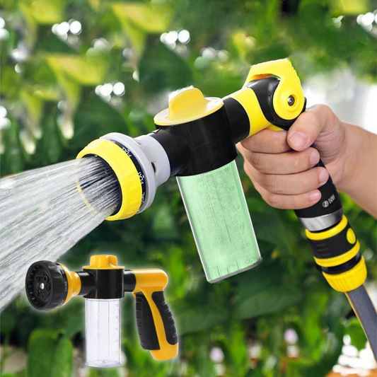 High-Pressure Garden Hose Nozzle – 8-Mode Spray Head with Built-In Soap Dispenser for Fast Outdoor Cleaning