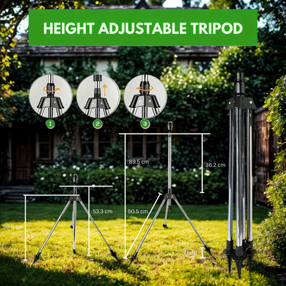 Adjustable Rotating Irrigation Sprayer – 360° Stainless Steel Tripod