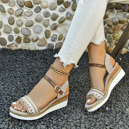 Women's Platform Espadrilles Sandals with Braided Strap Design