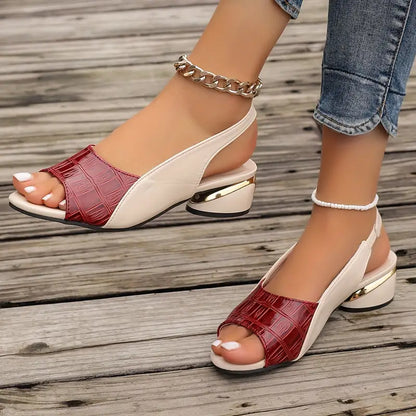 Women's Peep Toe Slingback Sandals with Textured Front and Low Heel
