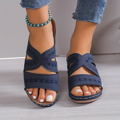 Women's Orthopedic Wedge Sandals with Cutouts and Slip-On Design