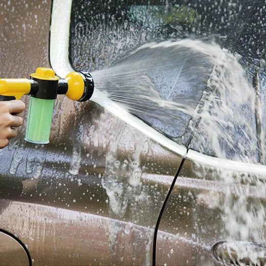 High-Pressure Garden Hose Nozzle – 8-Mode Spray Head with Built-In Soap Dispenser for Fast Outdoor Cleaning